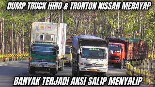 Banyak Truk Kontainer & Truk Trailer Dump Truck Nanjak Merayap Banyak Yang Nyalip Jalanan Ramai