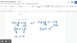 Solving Absolute Value Equations   Google Docs