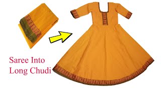 How to convert old saree into Long Chudi | Saree into Long Umbrella cut chudithar | Giveaway Gifts