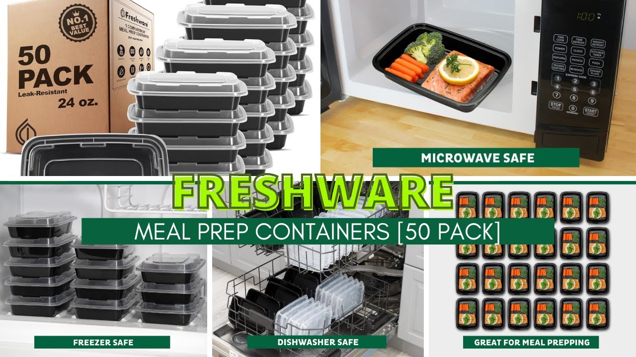 Freshware Meal Prep Containers [50 Pack] 1 Compartment Food Storage  Containers with Lids, Bento Box, BPA Free, Stackable,  Microwave/Dishwasher/Freezer