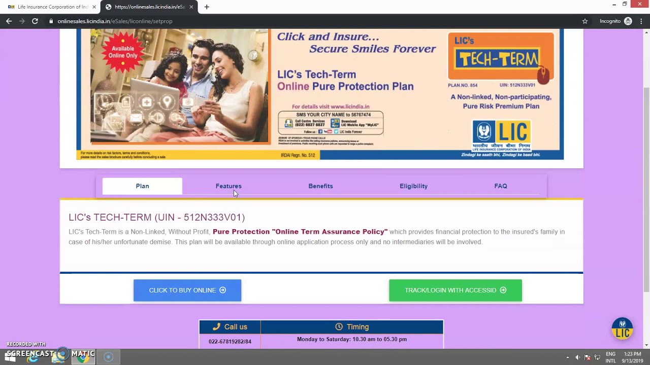 LIC's TECH-TERM, How to Buy, Table 854, Non Linked, Without Profit, Pure Protection