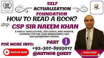 How to read a book?|| CSP Naeem Khan || SAFLPCS||Part 1||
