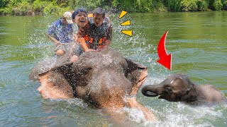 อาบน้ำบนหลังช้าง เล่นน้ำกับช้างน้อย แค้มป์ช้างทวีชัย | พี่ปลื้ม