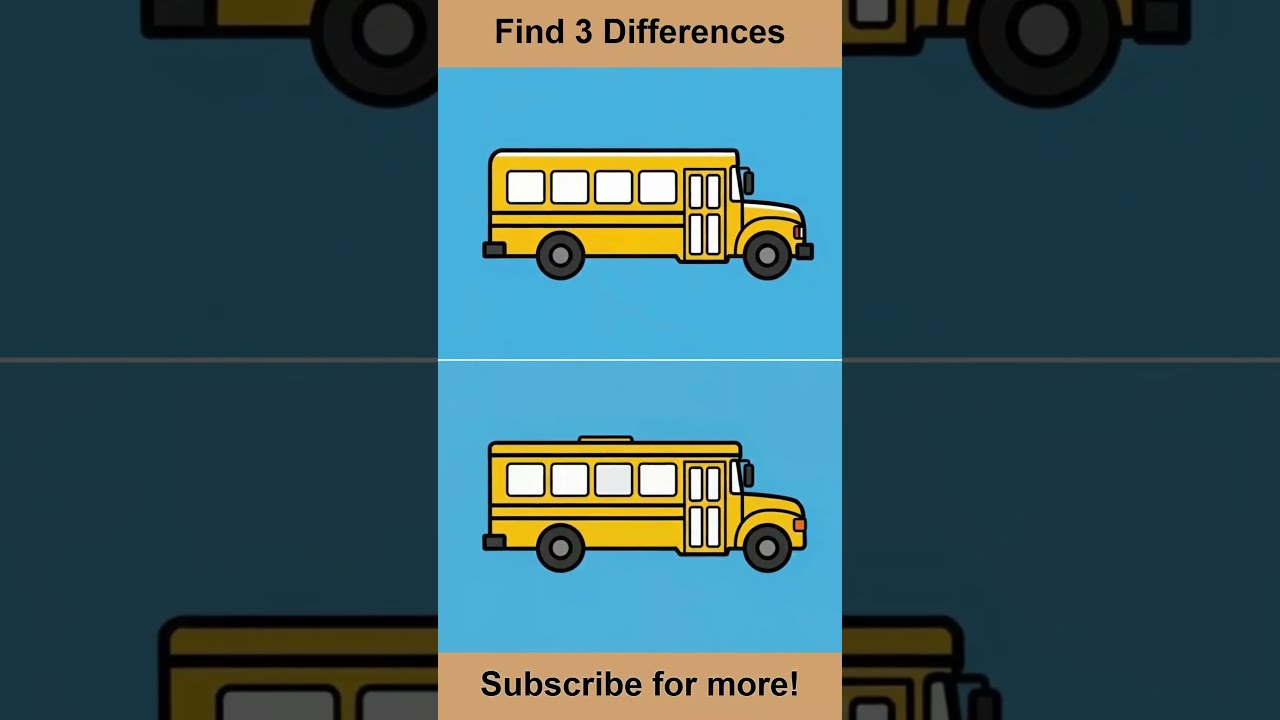 Look At This Yellow School Bus Illustration Can You Spot The 3 Differences Shorts Schoolbus