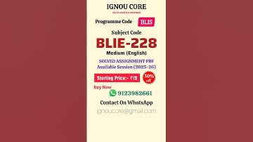 BLIE 228 Solved Assignment PDF 2025-26 in English, BLIS program BLIE-228 Solved assignments