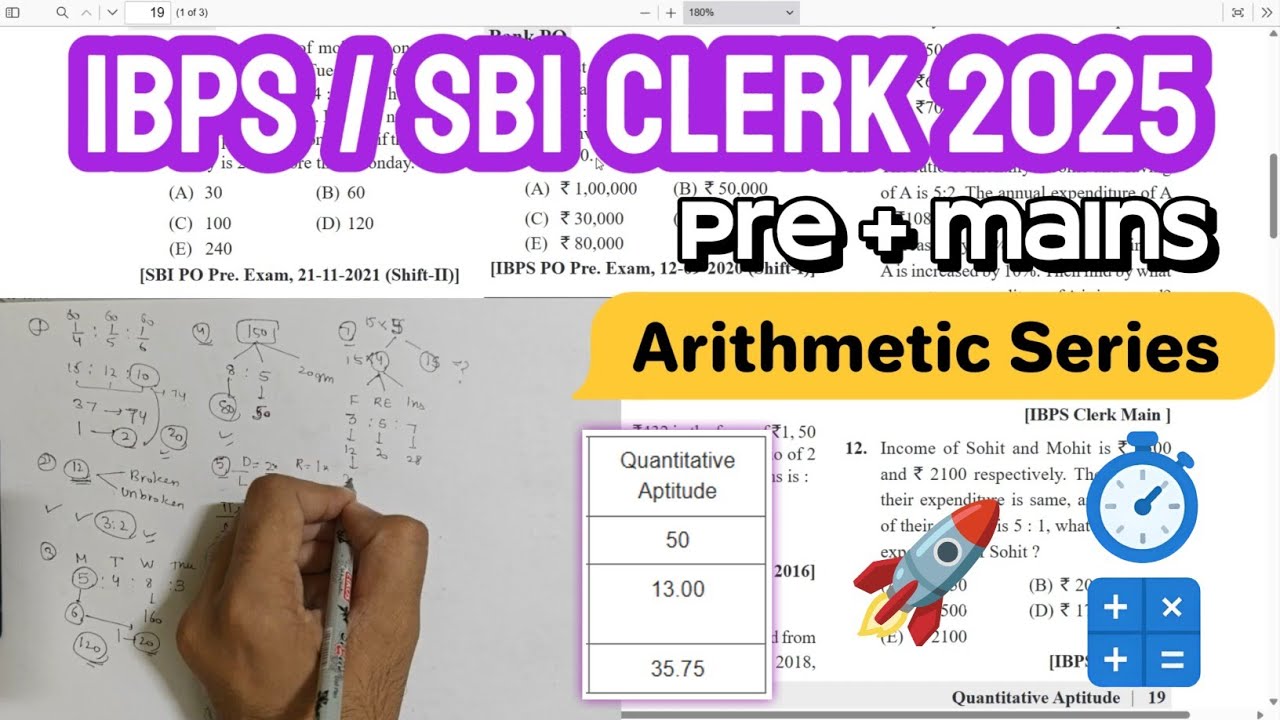 Ibps Arithmetic 🔥IBPS & SBI Clerk 2025 | Pre + Mains | Arithmetic Series 📊💯 | Speed ...