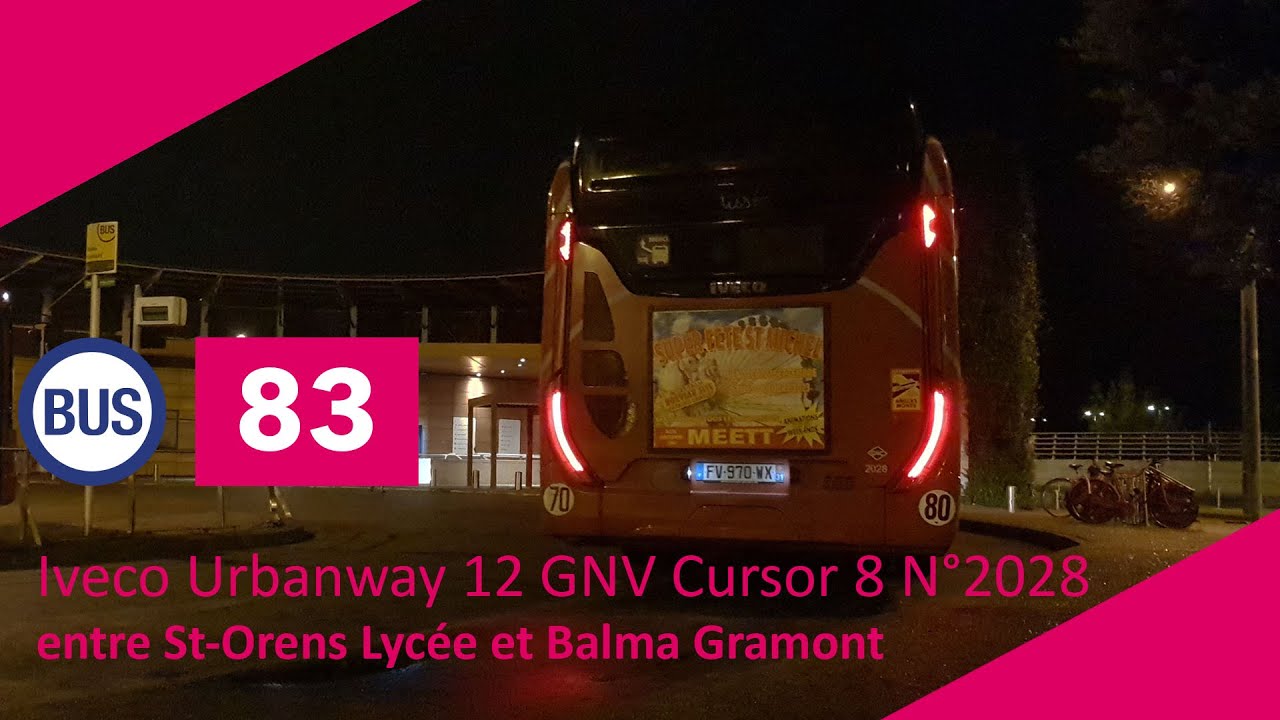 Tisséo - Ligne 83 Iveco Urbanway 12 GNV Cursor 8 N°2028 entre St-Orens Lycée et Balma Gramont