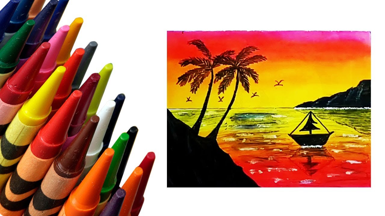 Senja Tutorial Menggambar Dengan Crayon Oil Pastel Youtube
