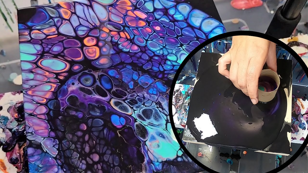 [20] Open cup galaxy pour - BIG CELLS | Acrylic pouring fluid art ...