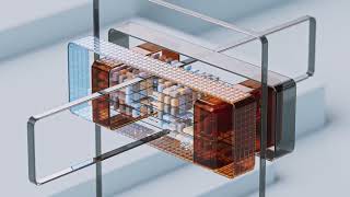 Intricate abstract digital art featuring a 3D glass cube animation