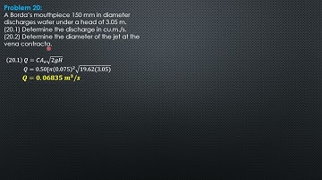 ORIFICES, TUBES and WEIRS  (STEADY FLOW) Example 20