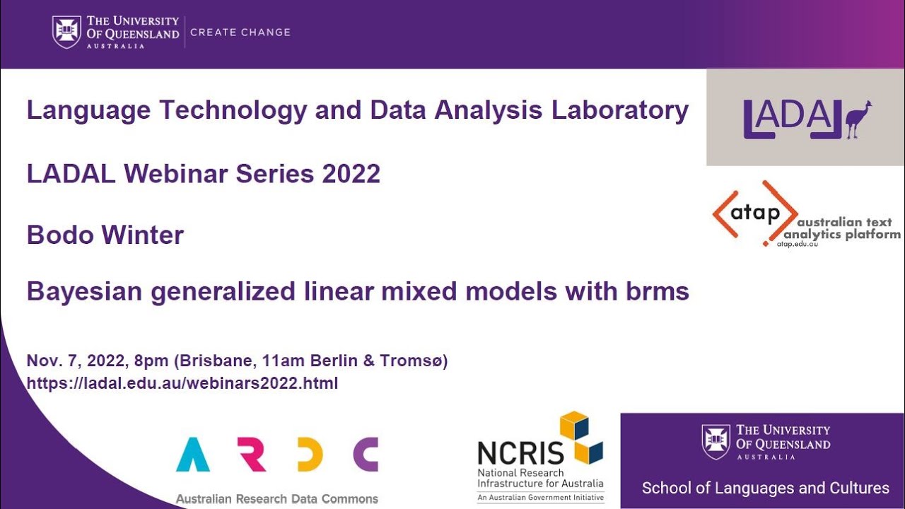 Bayesian generalized linear mixed models with brms: Bodo Winter LADAL Webinar 2022