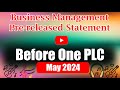 Business management  pre released statement may 2024  before one plc   teacher rk