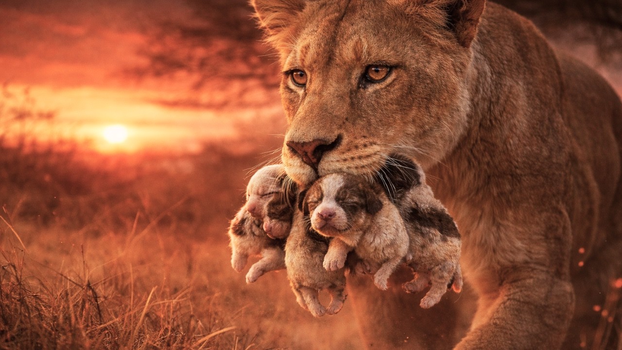 Lioness Hunts… Then Adopts Abandoned Newborn Puppies – Tears Guaranteed |