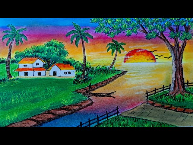 How to Draw Sunset Scenery with Pencil for Beginners, Pencil Drawing -  YouTube