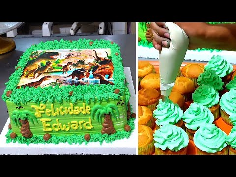 Torta de dinosaurio en crema | como decorar pastel de dinosaurio muy facil  con papel de azucar - YouTube