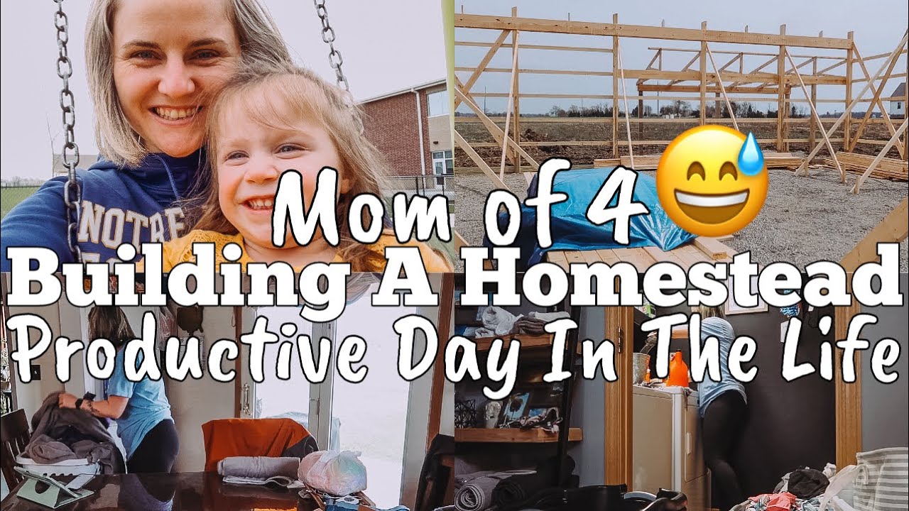 POLE BARN DAY 6 BUILDING A HOMESTEAD | PRODUCTIVE DAY IN THE LIFE | MOM OF 4 KIDS | MEGA MOM