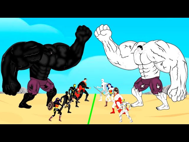 Team BLACK HULK, SPIDER-MAN Vs Team WHITE HULK, SUPER-MAN, IRON-MAN | SUPER HEROES MOVIE ANIMATION class=