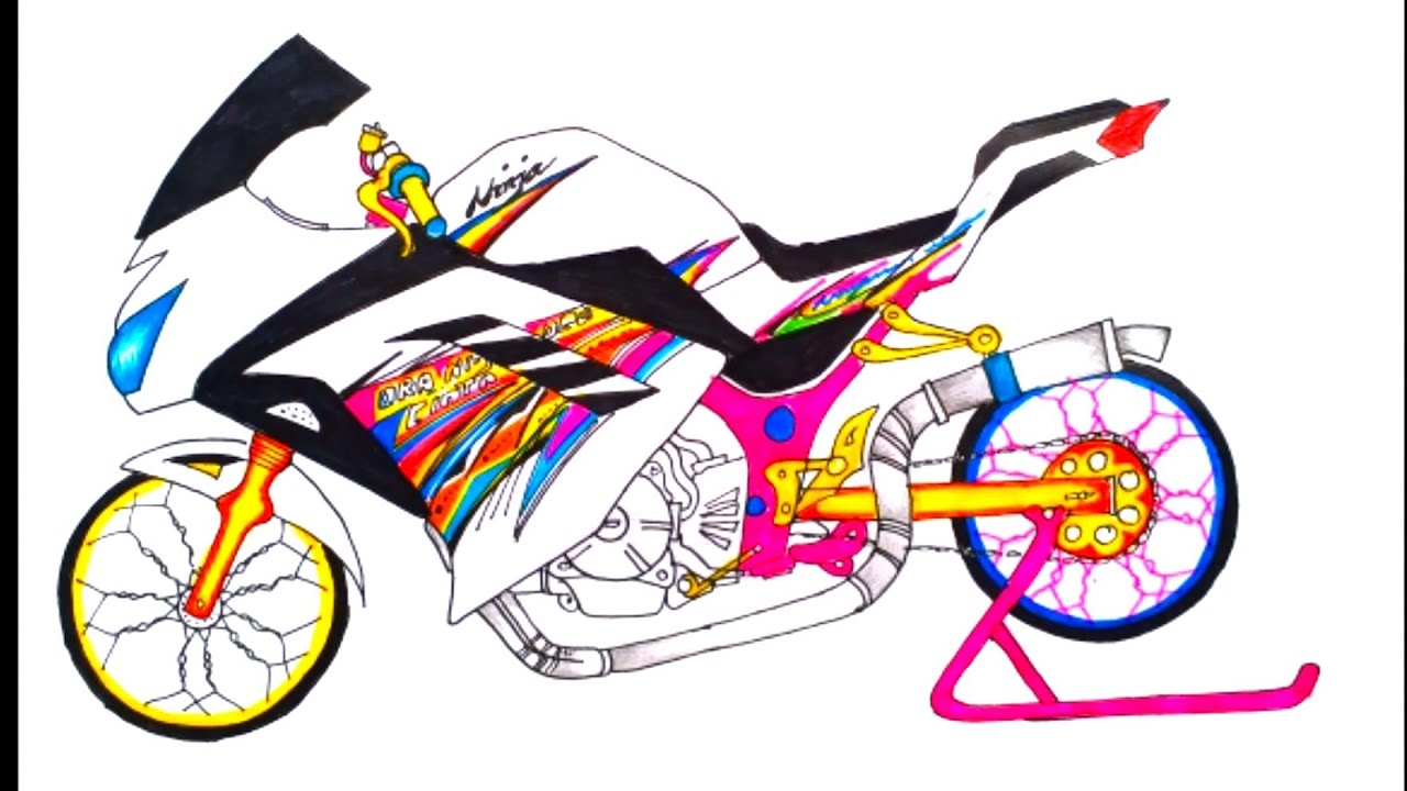 Ninja Sketsa Gambar Motor  Drag