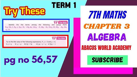 7th maths Term 1,chapter 3 Algebra Try these pg no56,57#7thstandardmathsterm1 #AbacusWorldAcademy