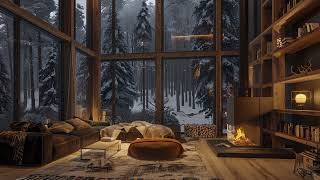 Cozy Winter Forest Snowfall by the Window | Fireplace Ambience for Stress Relief and Better Sleep