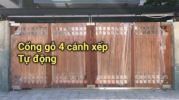 Cổng xếp 4 cánh tự động - Cổng gỗ 4 cánh | Trinh AGS