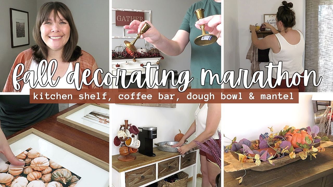 Fall Decorating Marathon Kitchen Shelf, Coffee Bar, Dough Bowl