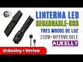 Aukelly Linterna LED Táctica Militar USB Recargable 1000 Lúmenes | UnBoxing Review en Español