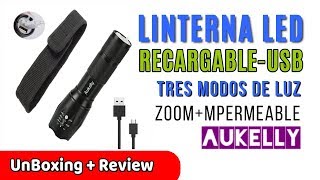 Aukelly Linterna LED Táctica Militar USB Recargable 1000 Lúmenes | UnBoxing Review en Español