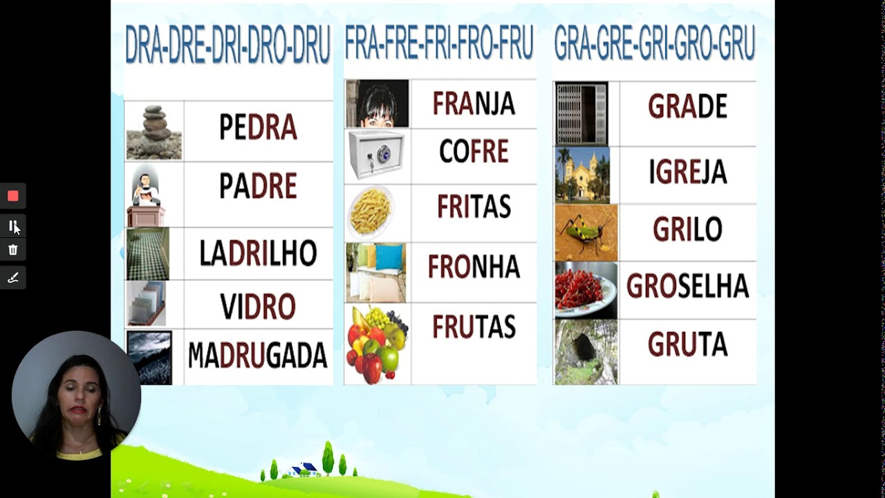 Português: Palavras com br, cr, dr, fr, gr, pr e tr 