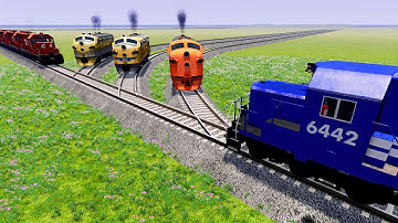 5 Line Branched Diamond Railroad Crossing On Bumpy Railroad Tracks | BeamNG Drive