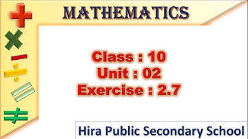 Maths | Class : 9 ,10 | Unit No 02 | Exercise : 2.7 | Sindh Textbook Board | Karachi Board