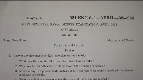 English B.com 1st Semester NEP Question Paper Year 2022 Karnataka of Dharwad University