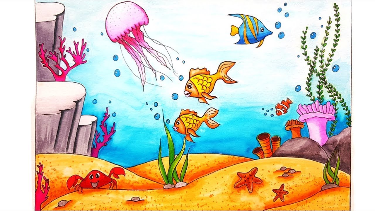 Featured image of post Ocean Floor Drawing Easy Collection of marine plants seaweed and ribbon banner