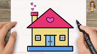 How to Draw a Cute House Easy for Kids and Toddlers - 3