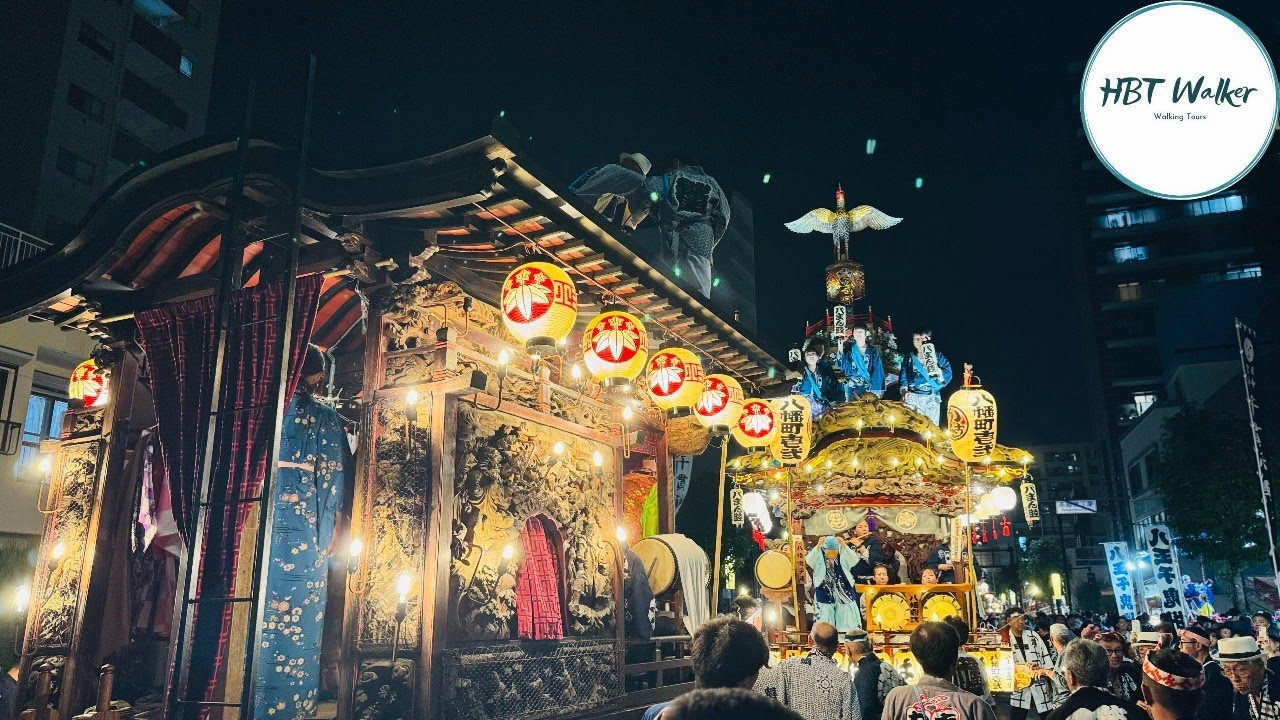 Japanese Summer Night Festival – Omikoshi Parade with Drums, Flutes & Lively Streets