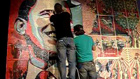 Shepard Fairey pastes up @ Century Plaza