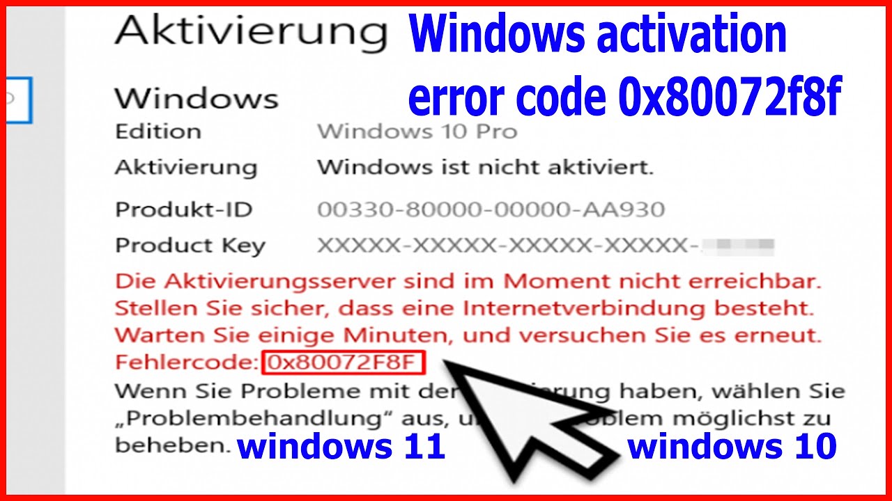 What is error 0x80072f8f Windows 10 activation?