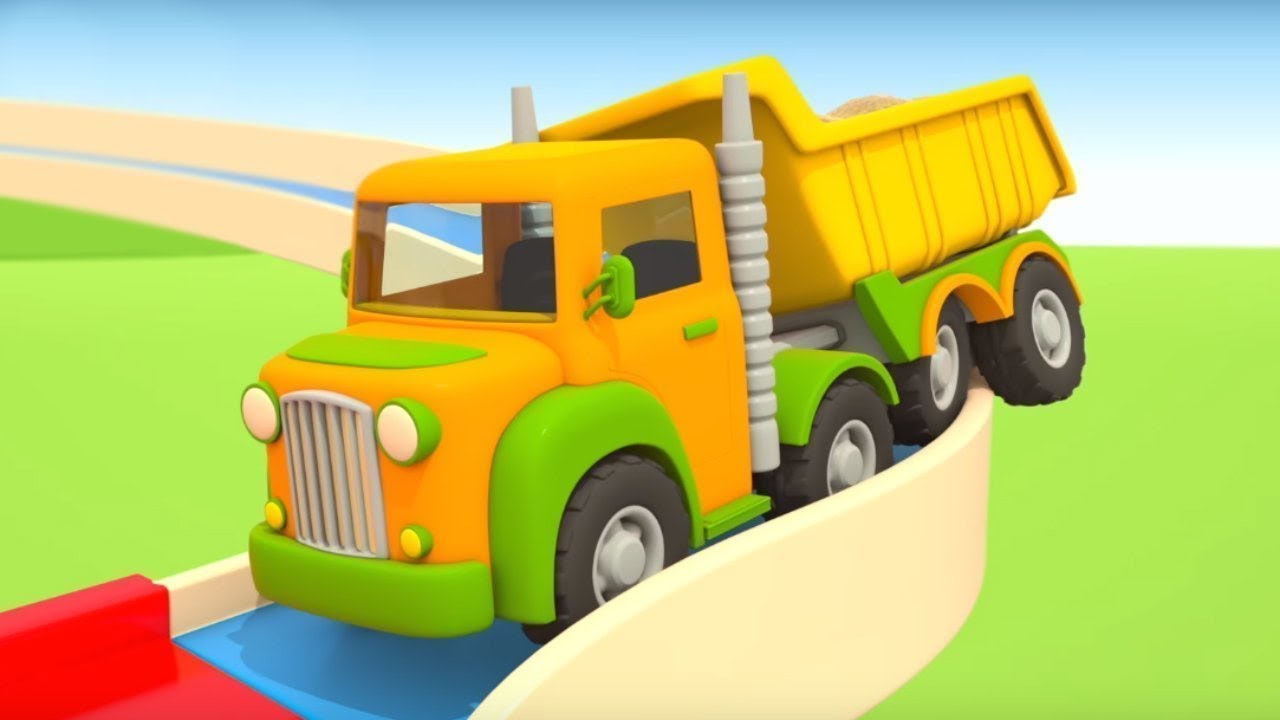 Um caminhão basculante. Veículos de serviço. Desenhos animados para  crianças. 