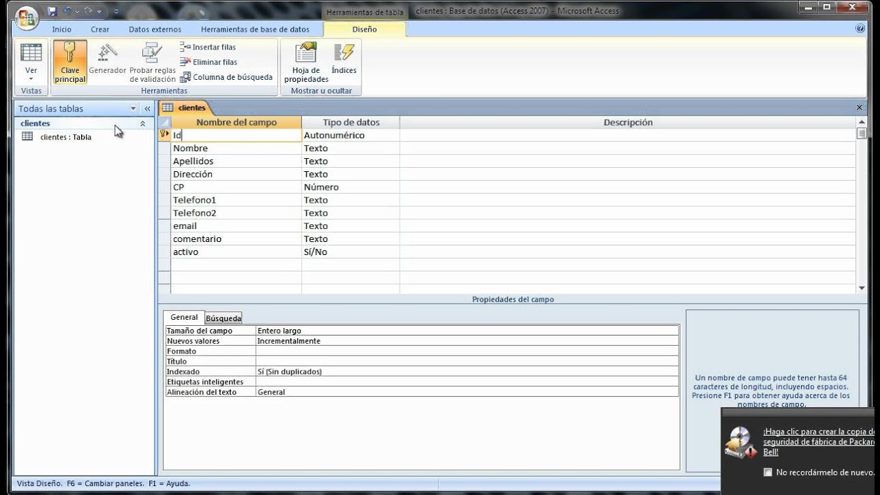 Crear una tabla y un formulario en access 2007 - YouTube