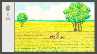 How to draw easy and direct a scenery of mustard field without drawing-2/ step by step