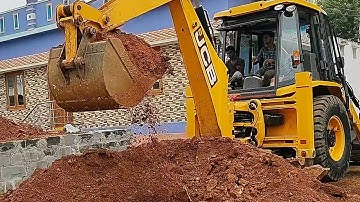 JCB Backhoe Loader Filling Mud in House Foundation | JCB Machine working for house construction