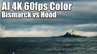 4K DeOldify Colorization 60fps | 1941 Bismarck vs Hood in Color - DAIN Frame Interpolation