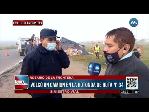 VOLCÓ UN CAMIÓN DE TRANSPORTABA MERCADERÍA EN LA ROTONDA QUE UNE LA RUTA 34 CON LA 9