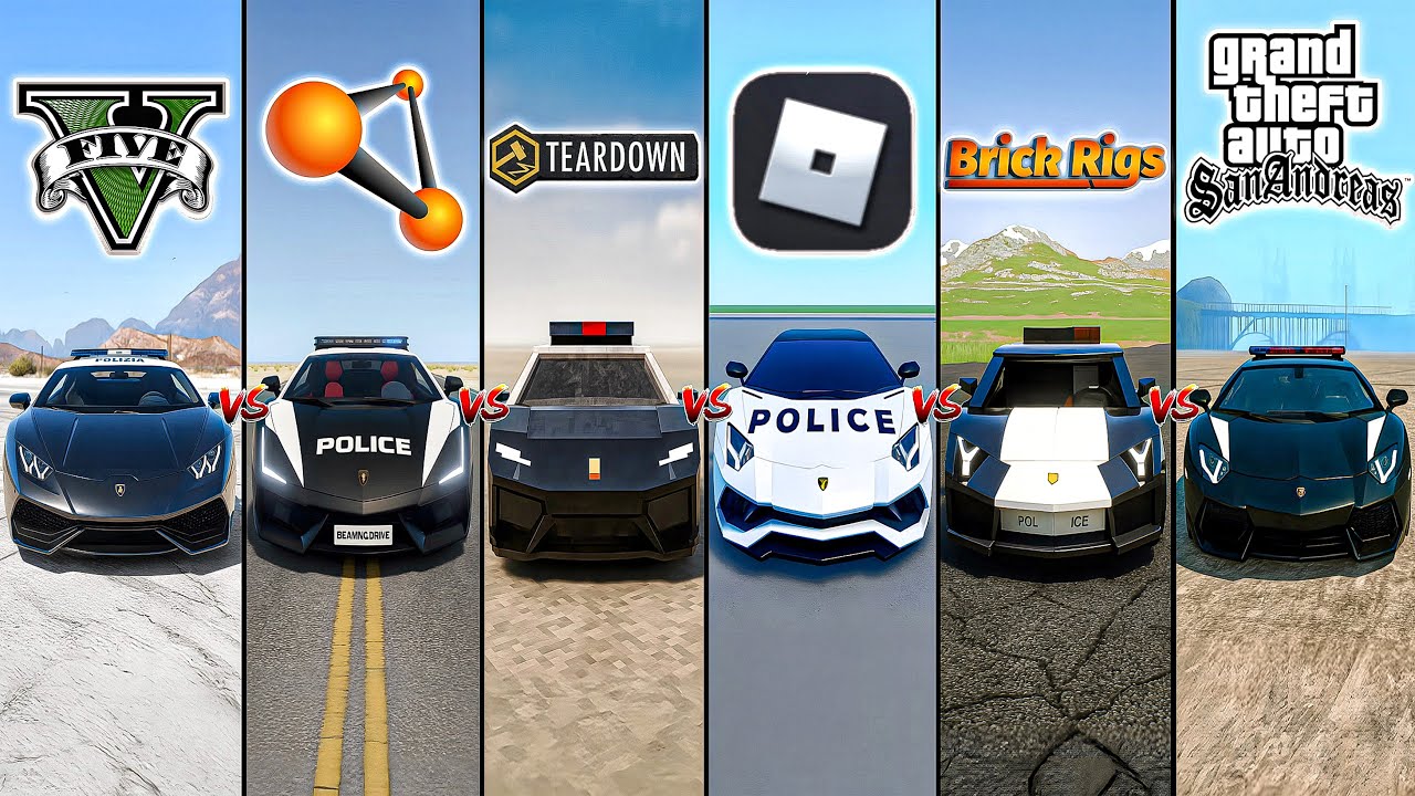 GTA 5 POLICE LAMBORGHINI VS BEAMNG VS TEARDOWN VS ROBLOX VS BRICK RIGS VS GTA SA - WHICH IS BEST?