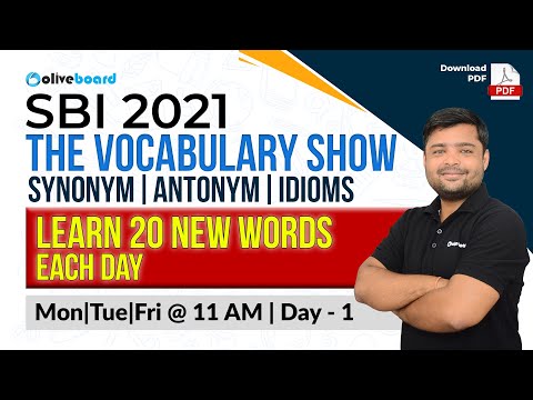 THE VOCABULARY SHOW | Day -1 | Learn 20 New Words Each Day | synonym antonym idioms | pdf available