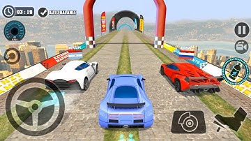 Impossible Car Tracks 3D  - Blue Sport Car Driving Multiplayer Mode - Impossible Stunts Gameplay