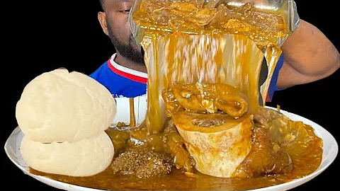 ASMR MUKBANG FUFU &OGBONO SOUP WITH GOAT MEAT &COW LEG,FISH(AFRICAN FOOD