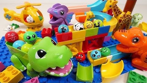 Satisfying Building Blocks Marble Run ASMR Helicopter, Crocodile, Dinosaur Course🦖