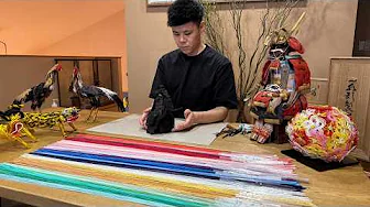 0.5mmの水引を使ってアートを作るプロセス。100年以上の歴史を持つ工房。